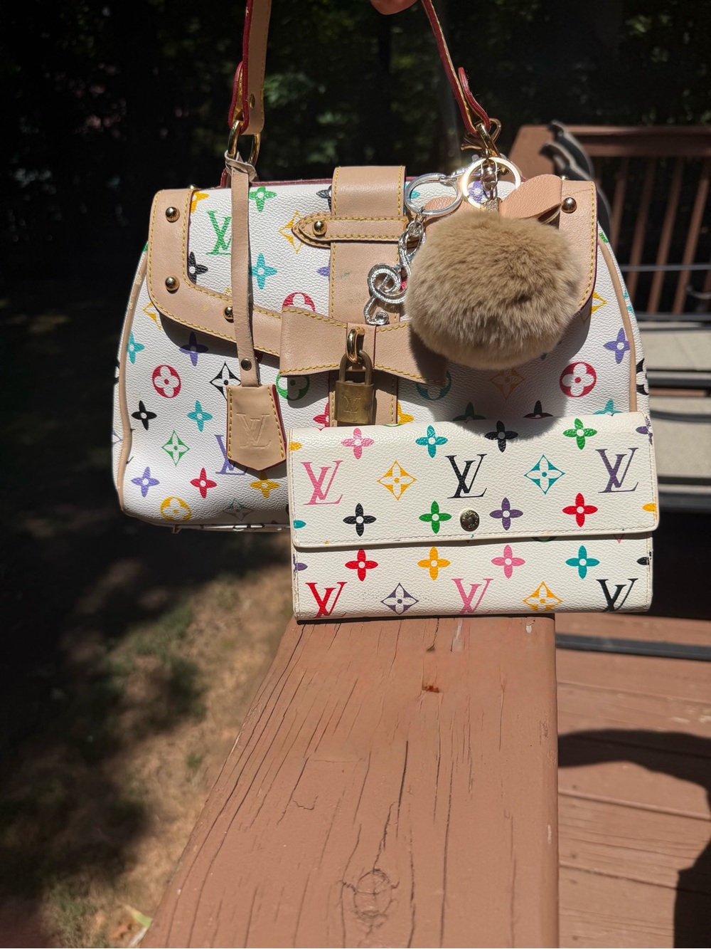 White Multicolor Monogram Satchel with Matching Wallet